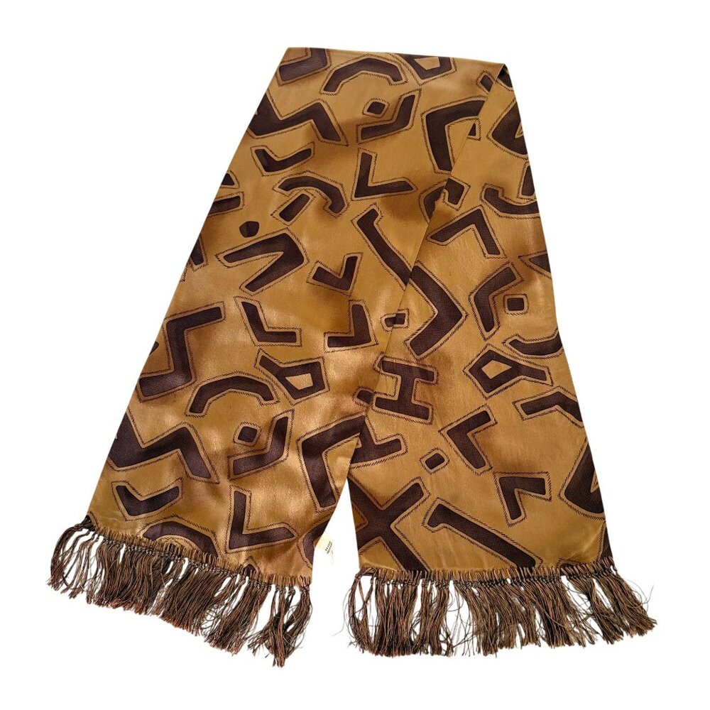Handcrafted Studio Museum In Harlem Silk Scarf Geometric Print Fringe sz 10x51in